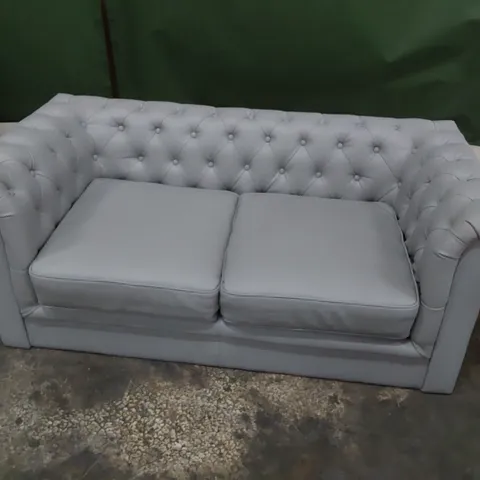DESIGNER CHESTERFIELD TWO SEATER SOFA LIGHT GREY LEATHER