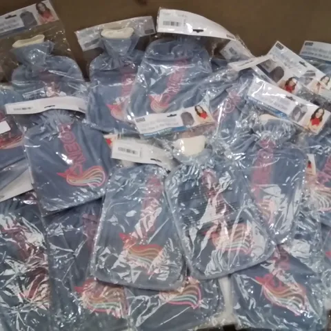 BOX CONTAINING APPROXIMATELY 20 BAGGED AND SEALED 2 LITRE HOT WATER BOTTLES WITH GLOW IN THE DARK COVER