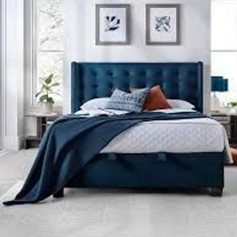 BOXED HENDRICK SUPERKING END LIFT UP STORAGE OTTOMAN BED - BLUE (6 BOXES)