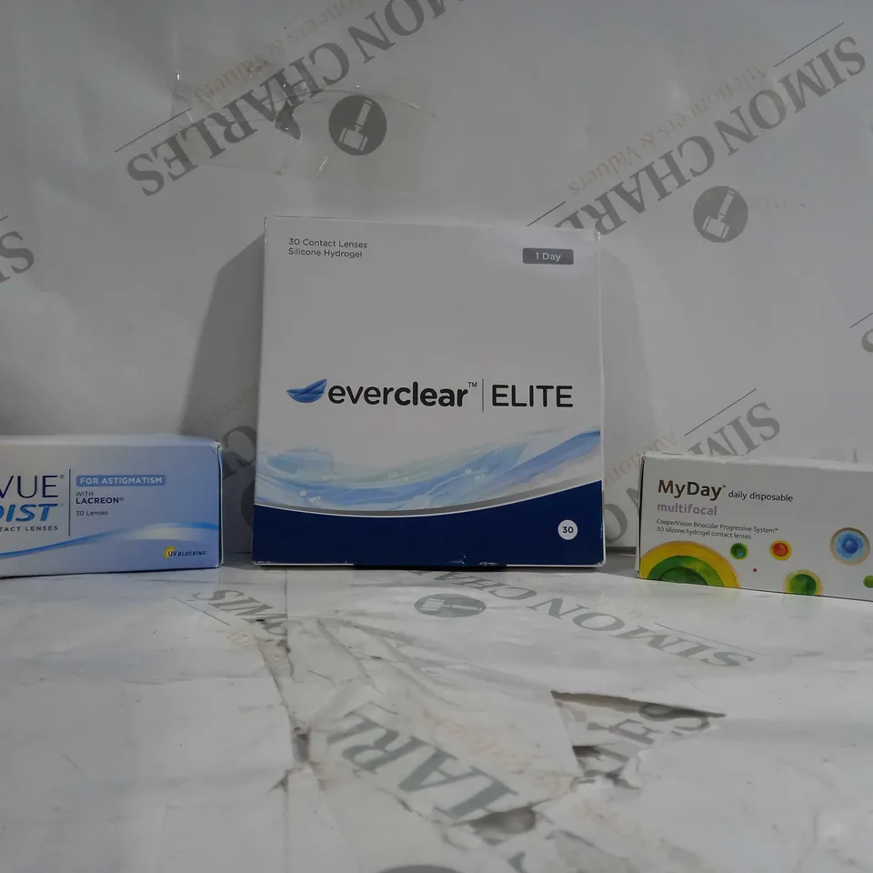 APPROX 20 ITEMS TO INCLUDE EVERCLEAR ELITE, MYDAY, ACUVUE