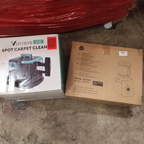 PALLET OF ASSORTED ITEMS INCLUDING -SPOT CARPET CLEANER, SLOW JUICER
