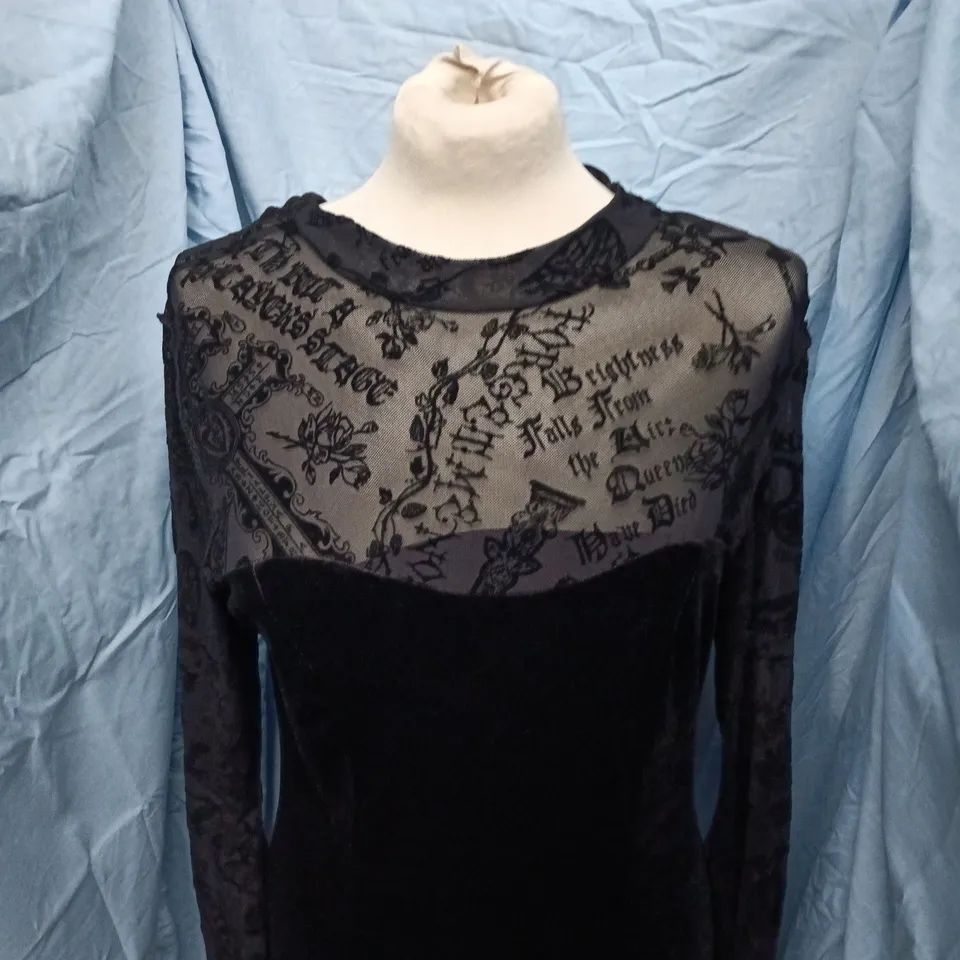 DISTURBIA VELVET MIDI DRESS WITH SHEER FLOCKED BODICE – UK16