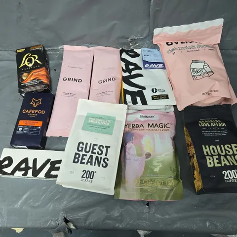 APPROXIMATELY 6 ASSORTED COFFEE PRODUCTS TO INCLUDE CAFEPOD, BRAINISTA, AND RAVE ETC.