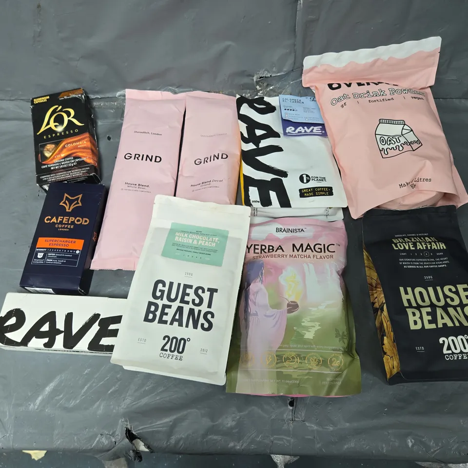 APPROXIMATELY 6 ASSORTED COFFEE PRODUCTS TO INCLUDE CAFEPOD, BRAINISTA, AND RAVE ETC.