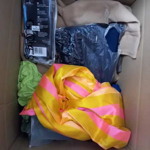 BOX OF ASSORTED CLOTHING ITEMS TOO INCLUDE JUMPERS, SHIRTS AND TROUSERS IN VARIOUS SIZES AND COLOURS