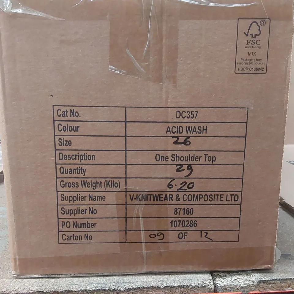 BOX CONTAINING APPROXIMATELY 29x BRAND NEW ACIDWASH ONE SHOULDER TOPS - SIZE 26