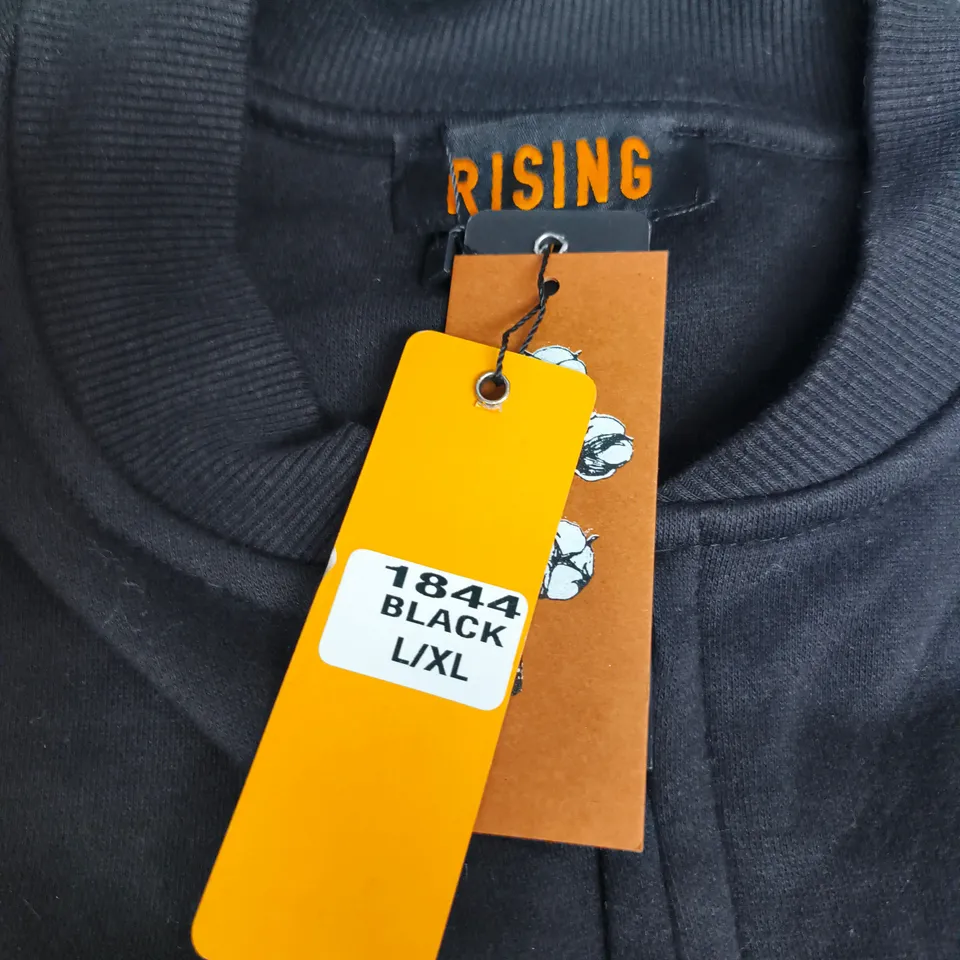 RISING BLACK ZIP-UP SWEATSHIRT, UK L/XL (SIZE LXL)