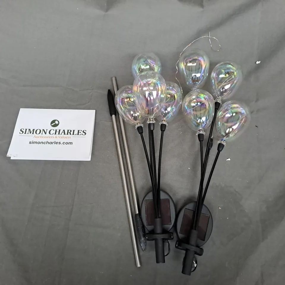 BOXED GARDEN REFLECTIONS SET OF 2 SOLAR LED IRIDESCENT BALLOON CLUSTER STAKE LIGHTS
