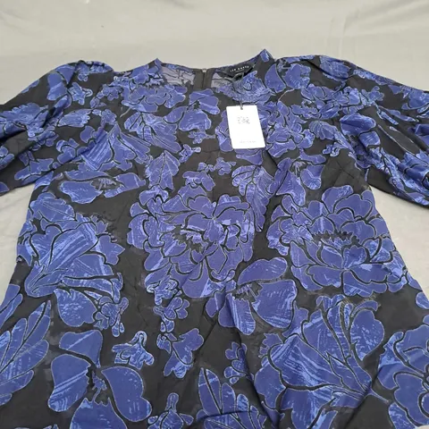 TED BAKER PRINTED BALLOON SLEEVE TOP - SIZE 0