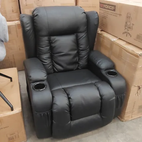 DESIGNER BLACK FAUX LEATHER ELECTRIC POWER RECLINER CHAIR