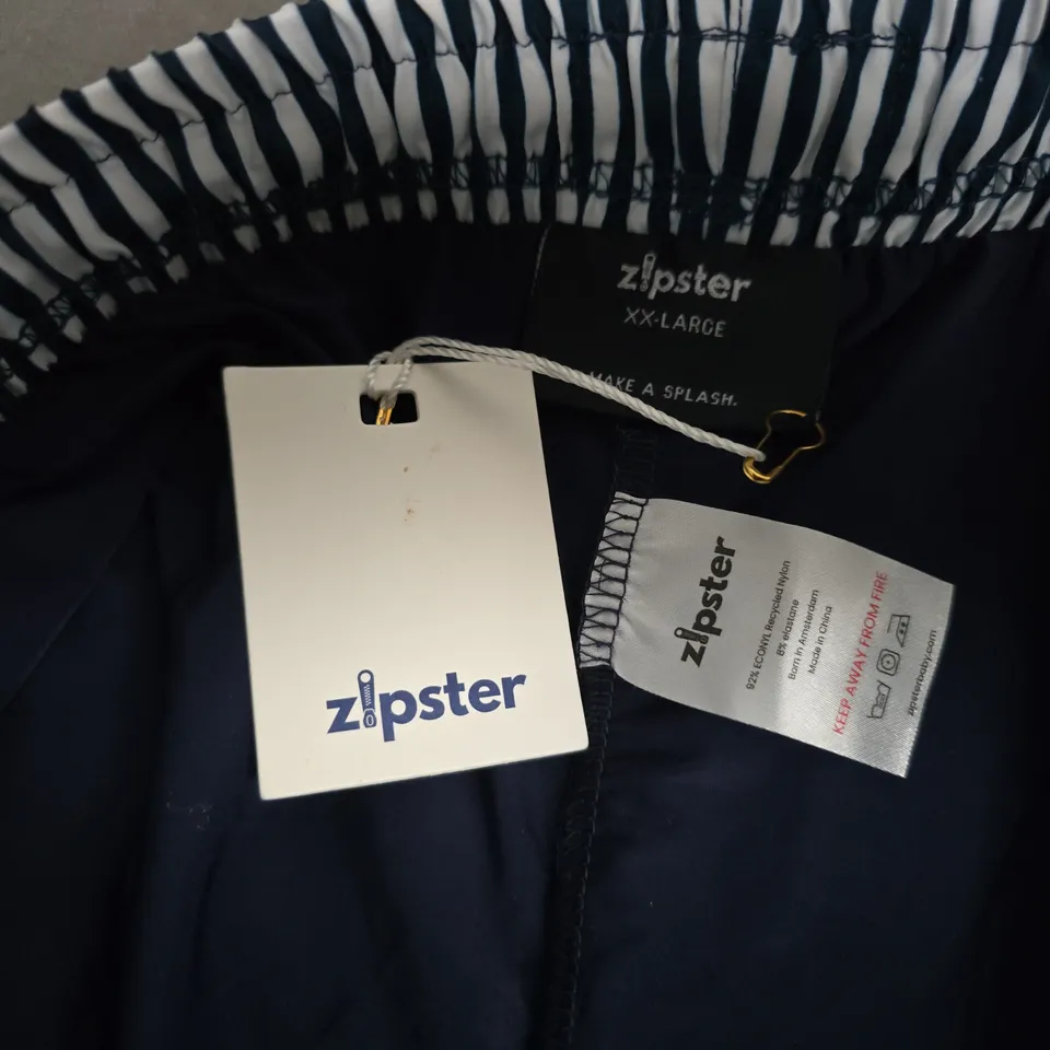 ZIPSTER MEN'S SWIM SHORTS – NAUTICAL NAVY & WHITE STRIPES, UK 20-22 (XXL)