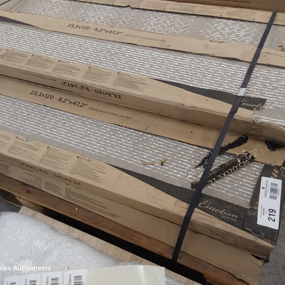 PALLET OF APPROXIMATELY 42 PEECAN GRIS TILES EACH 23.3 × 120cm TOTAL 17 sq m1