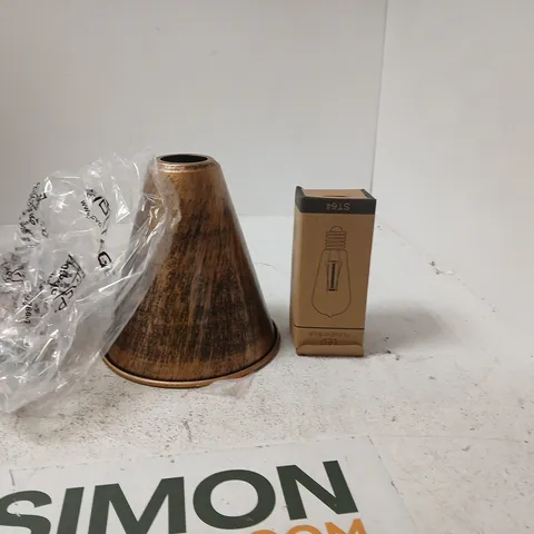 BRASS EFFECT LAMPSHADE WITH LED FILAMENT BULB (ST64)
