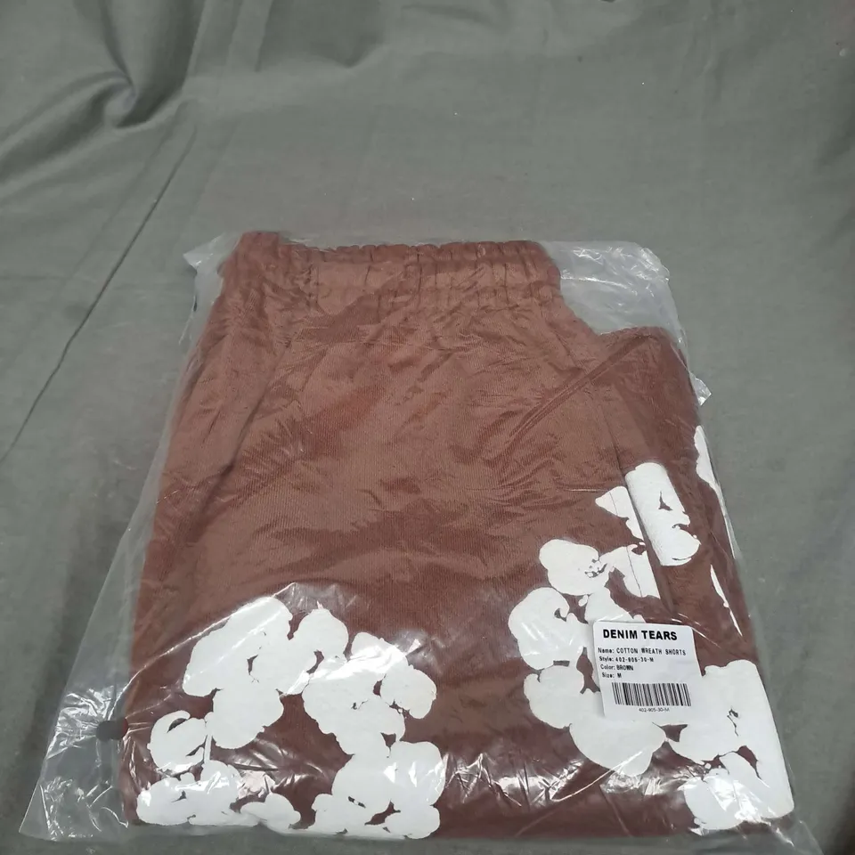 SEALED DENIM TEARS COTTON WREATH SHORTS - SIZE M - IN BROWN