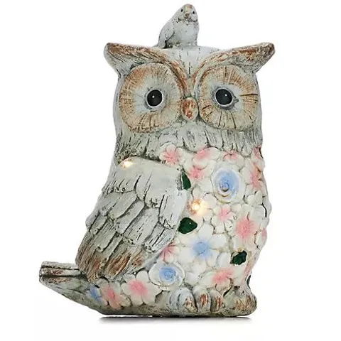 GARDEN REFLECTIONS SOLAR OWL WITH BIRD