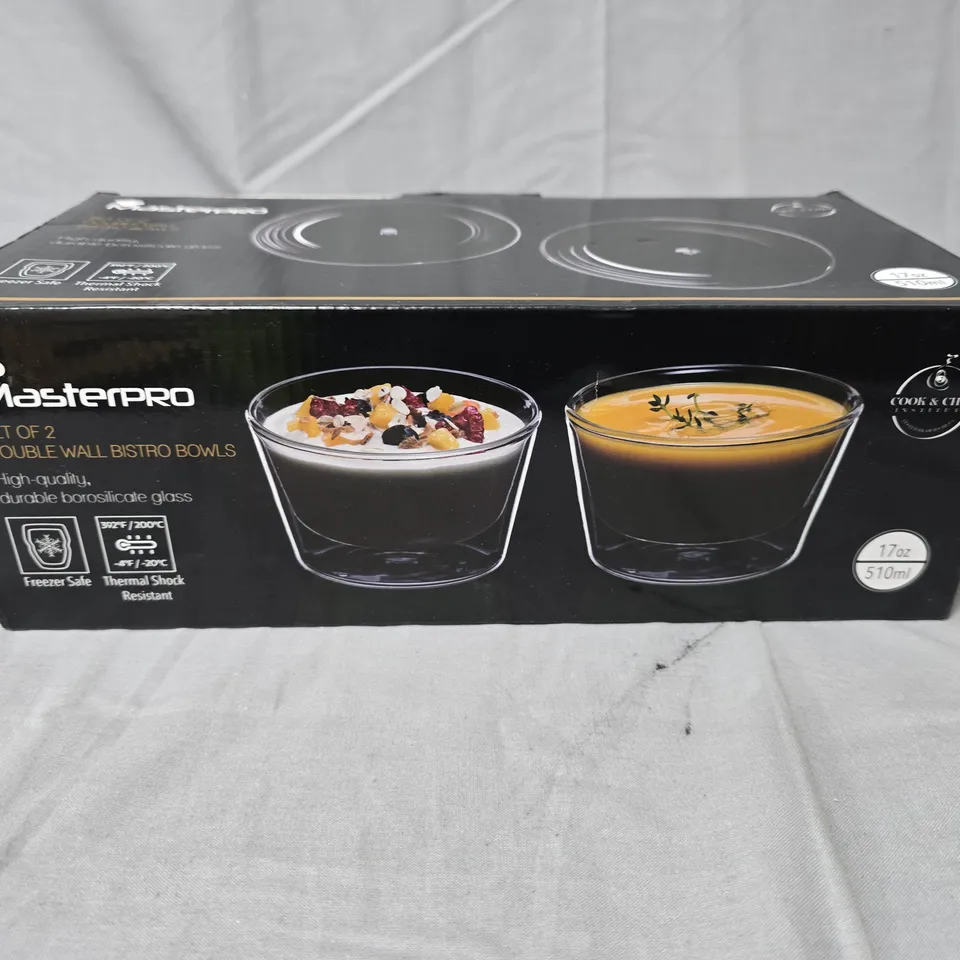 MASTERPRO SET OF 2 DOUBLE-WALL BISTRO BOWLS – 17OZ (510ML) BOROSILICATE GLASS