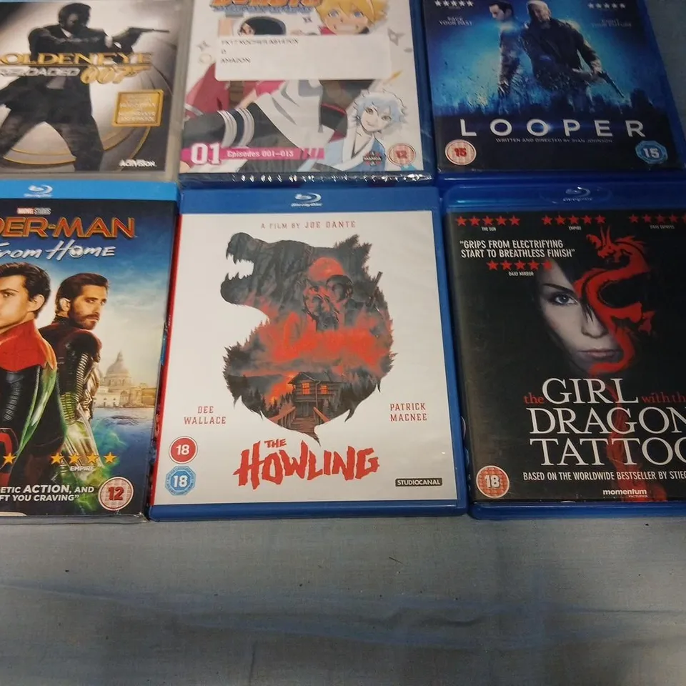 BLU-RAY COLLECTION: LOST SEASON 5; THE PALEFACE; THE BIG BANG THEORY (COMPLETE FIFTH SEASON); GOLDENEYE 007(PS3); BORUTO; LOOPER; SPIDER-MAN: FAR FROM HOME; THE HOWLING; THE GIRL WITH THE DRAGON TATTO