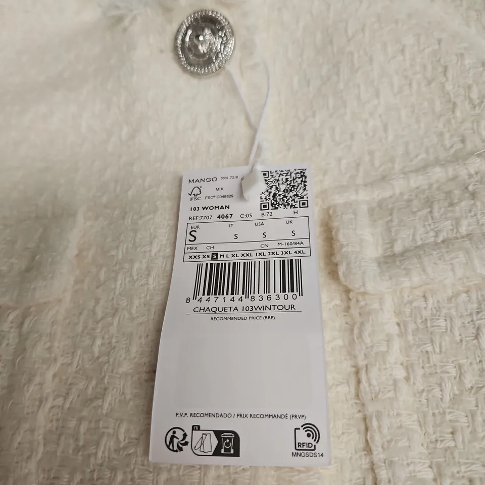 MANGO WOMEN'S BOUCLÉ JACKET – CREAM, SIZE S