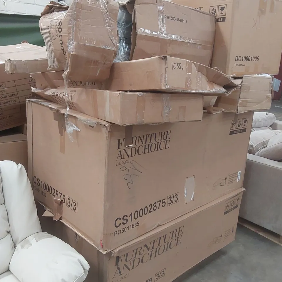 PALLET CONTAINING ASSORTED DESIGNER FURNITURE PARTS 