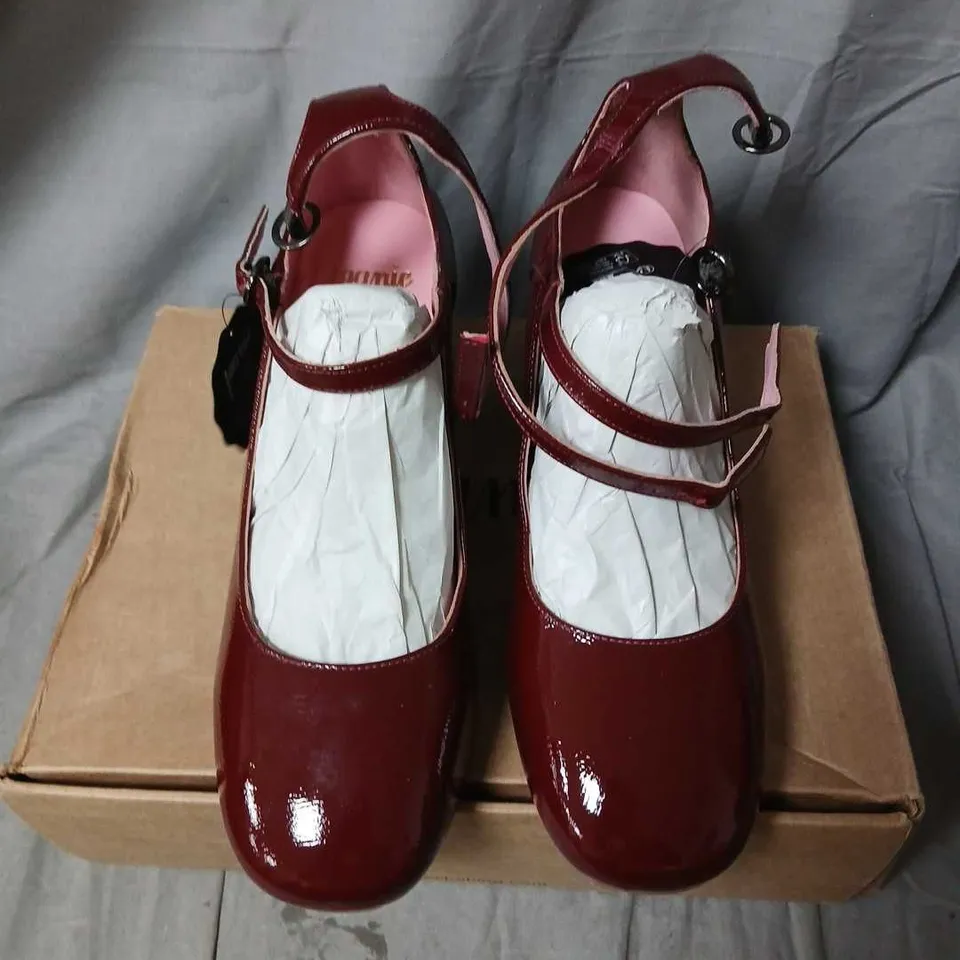 JOANIE TOULOUSE BURGUNDY PATENT MARY JANE SHOES – UK 8