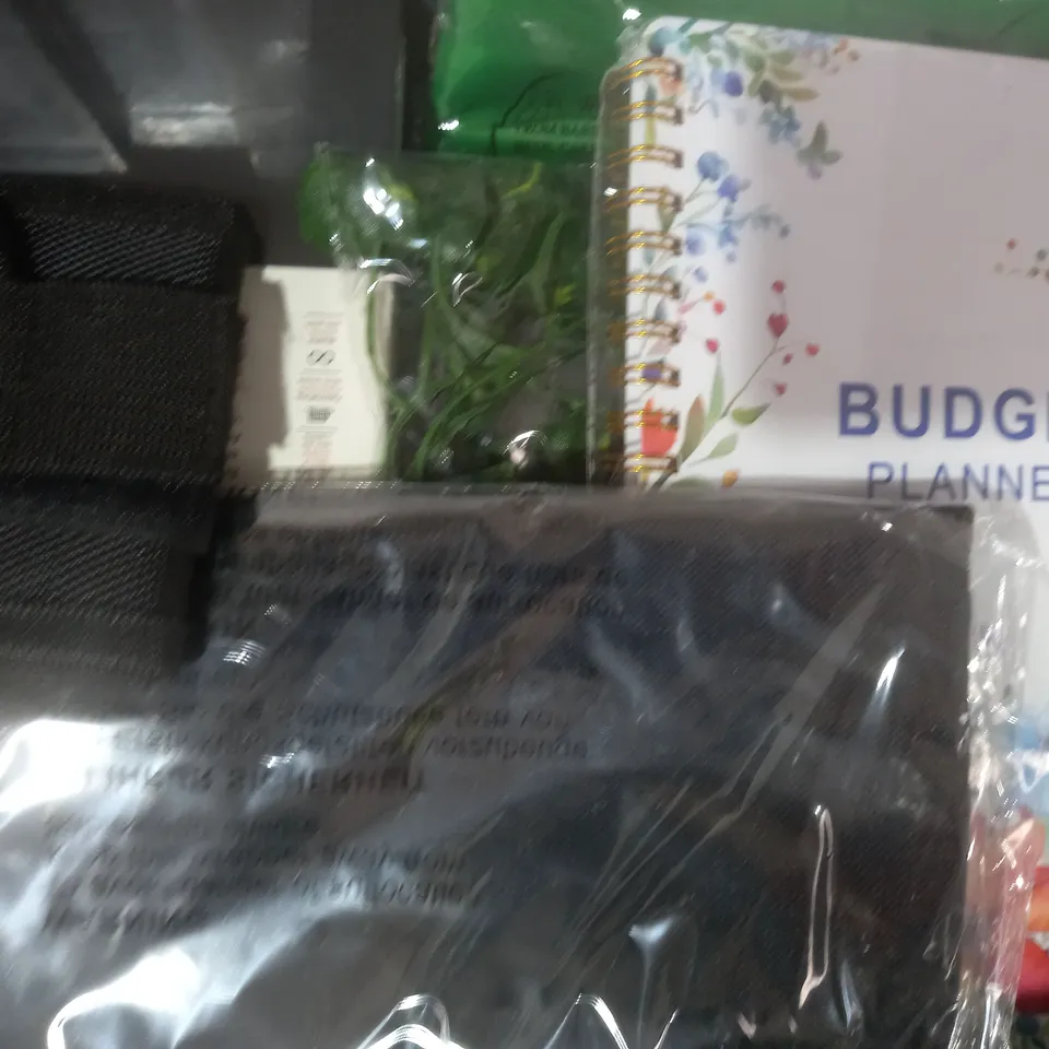 APPROXIMATELY 15 ASSORTED HOUSEHOLD ITEMS TO INCLUDE PAINT BRUSH, DOTTED NOTEBOOK, BUDGET PLANNER, ETC