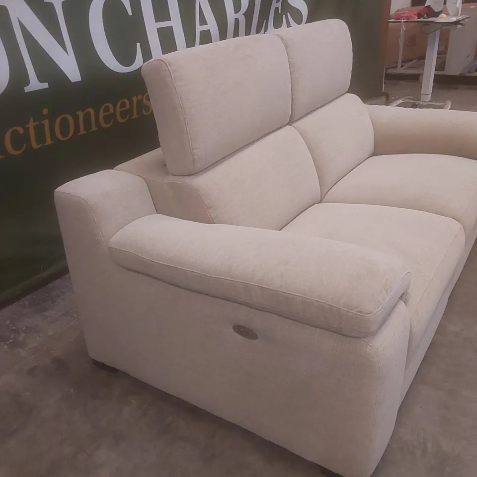 QUALITY DESIGNER ITALIAN MADE RICCARDO 2 SEATER FABRIC UPHOLSTERED ELECTRIC RECLINER SOFA - BEIGE