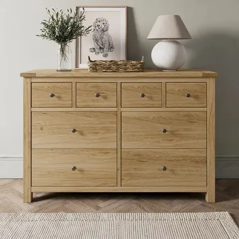 BOXED OLNEY WIDE 8 DRAWER CHEST - OAK (2 BOXES)