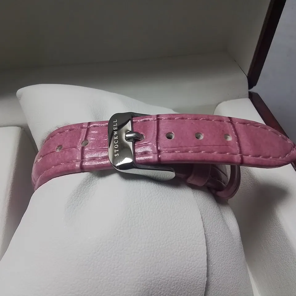 STOCKWELL STAINLESS STEEL LADIES WATCH WITH PINK LEATHER STRAP IN GIFT BOX