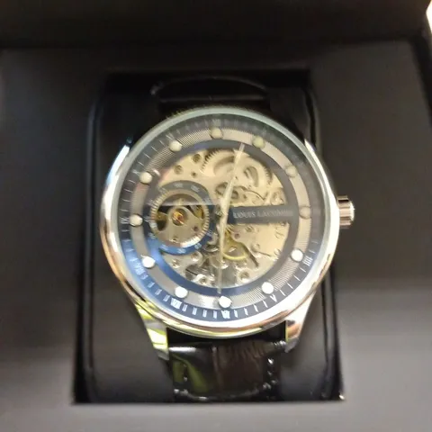 MENS LOUIS LACOMBE AUTOMATIC WATCH β SKELETON DIAL β GLASS EXHIBITION BACK CASE β LEATHER STRAP β GIFT BOX β EST Β£380