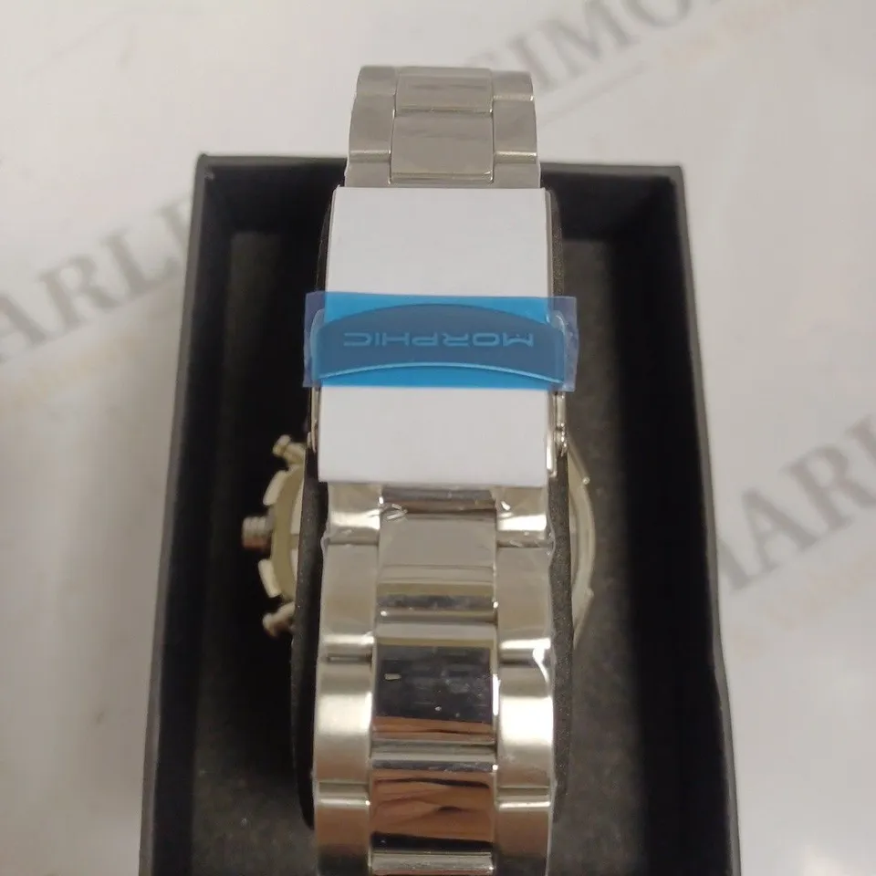 BOXED MORPHIC STAINLESS STEEL SILVER & GREEN WATCH 