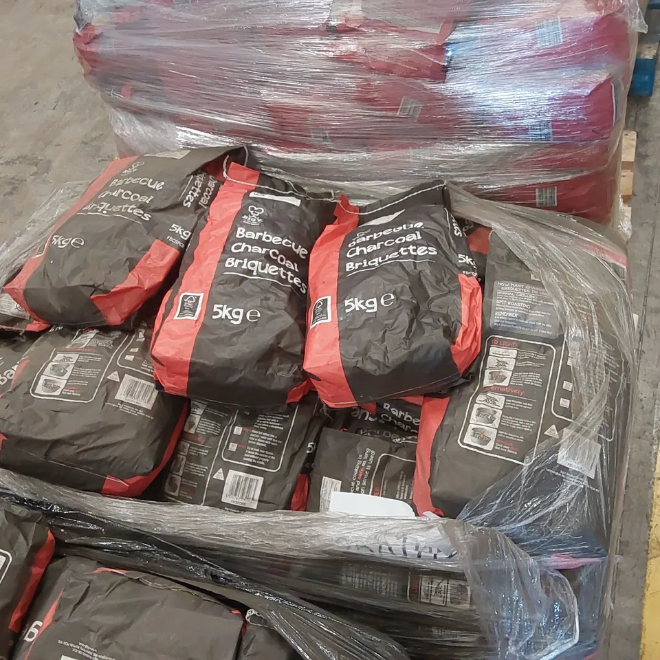 PALLET CONTAINING A LARGE QUANTITY OF CHARCOAL BRIQUETTE BAGS 