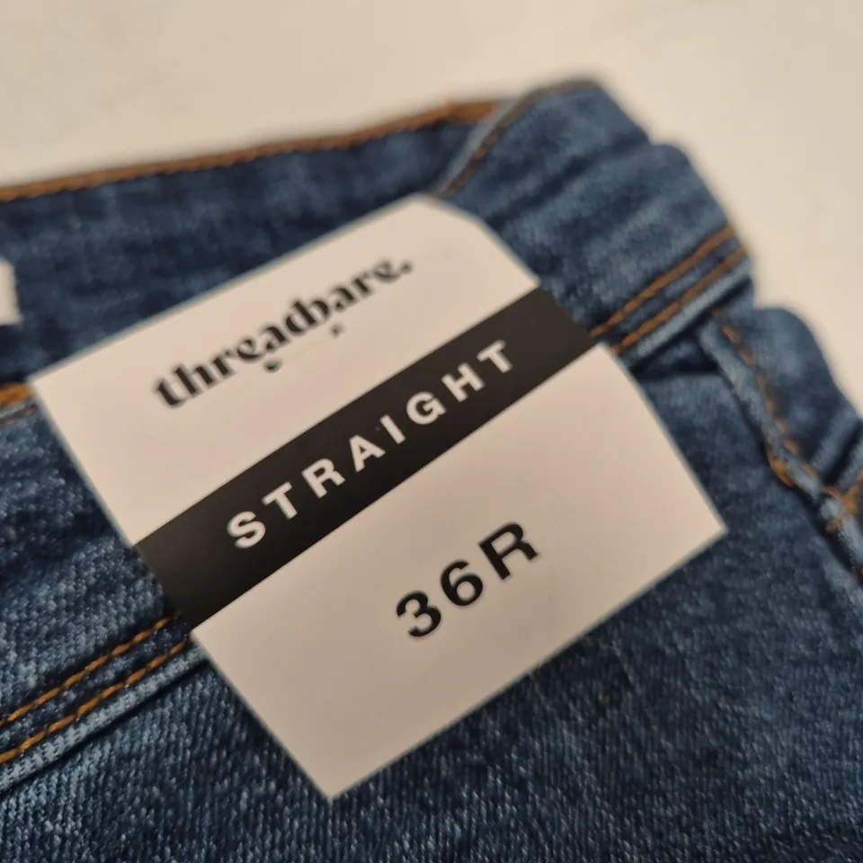 THREADBARE DENIM MEN'S JEANS – CANTERBURY STRAIGHT FIT, MID WASH, UK 36