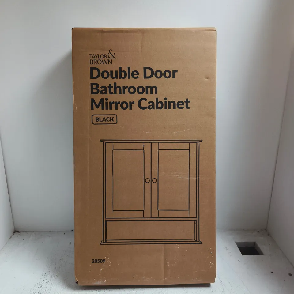 BOXED TAYLOR & BROWN DOUBLE DOOR BATHROOM MIRROR CABINET – BLACK FINISH