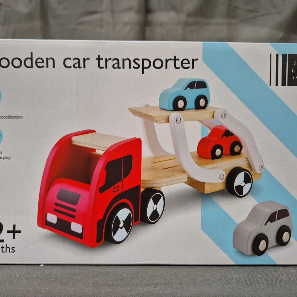 BOXED JOHN LEWIS WOODEN CAR TRANSPORTER