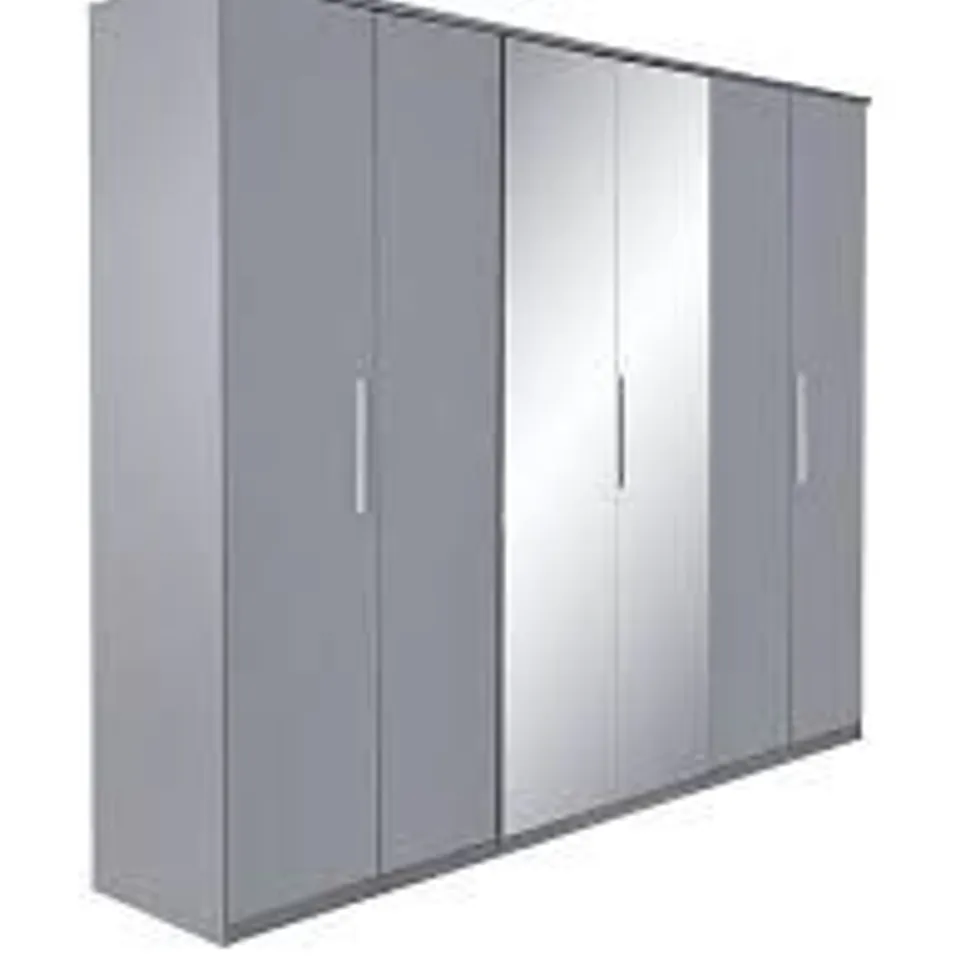 BOXED PRAGUE MIRROR 5 DOOR WARDROBE - DARK GREY (5 BOXES) RRP £569