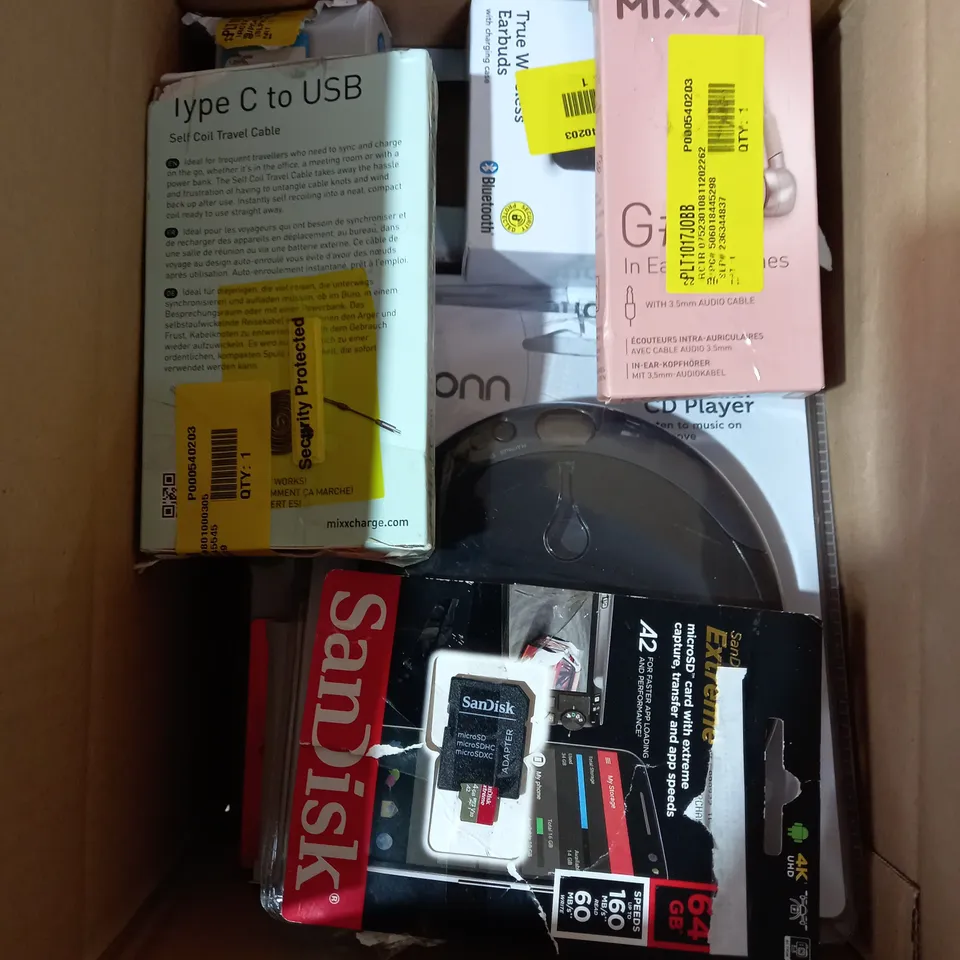 LOT OF APPROX. 10 X ITEMS TO INCLUDE ASDA TECH PORTABLE BLUETOOTH SPEAKER, ONN BIG BUTTON CORDED PHONE, SANDISK MICROSDXC UHS-I CARD, ETC.