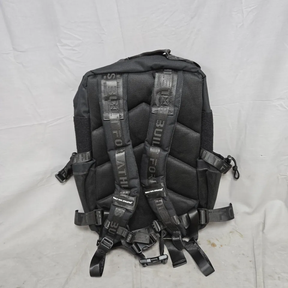 BLACK TACTICAL BACKPACK WITH MOLLE WEBBING AND PADDED STRAPS