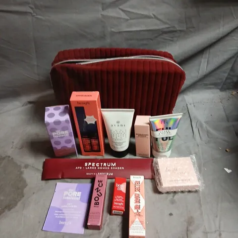 GLOSSYBOX 10 ASSORTED BATH, BODY AND BEAUTY PRODUCTS WITH A BURGUNDY POUCH