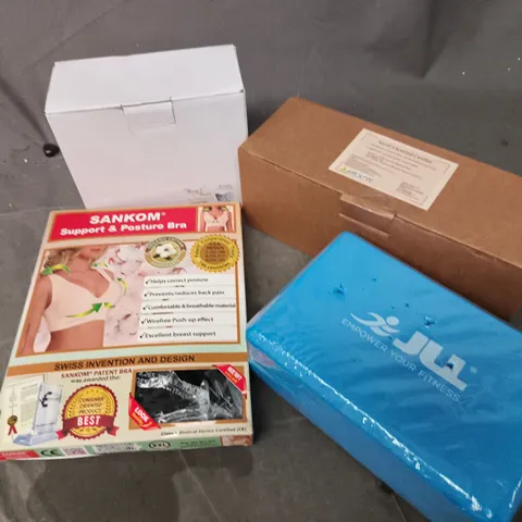 APPROXIMATELY 10 ASSORTED ITEMS TO INCLUDE SUPPORT BRA, SCENTED CANDLES, T LITE HOLDER, ETC