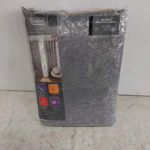 BAGGED DESIREE 100% POLYESTER BLACKOUT EYELET CURTAINS IN HALO GREY // SIZE: 229 X 183cm
