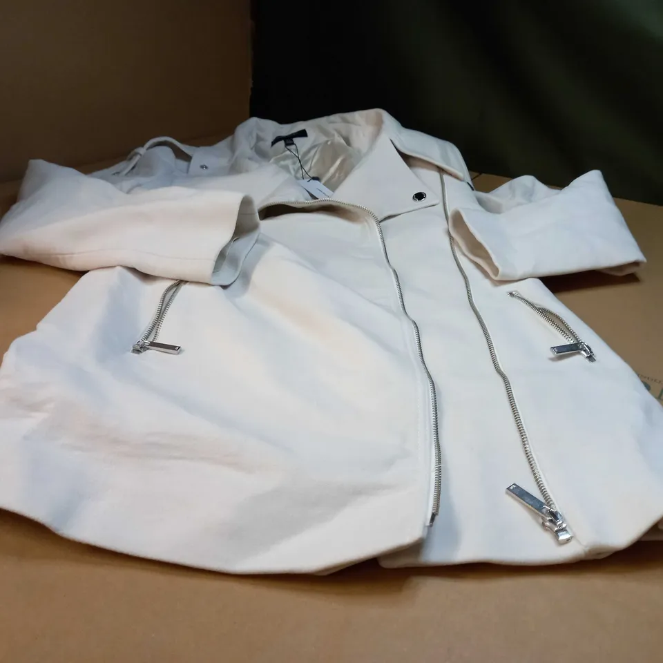 KAREN MILLEN CREAM ITALIAN MOLESKIN AVIATOR JACKET - SIZE 8