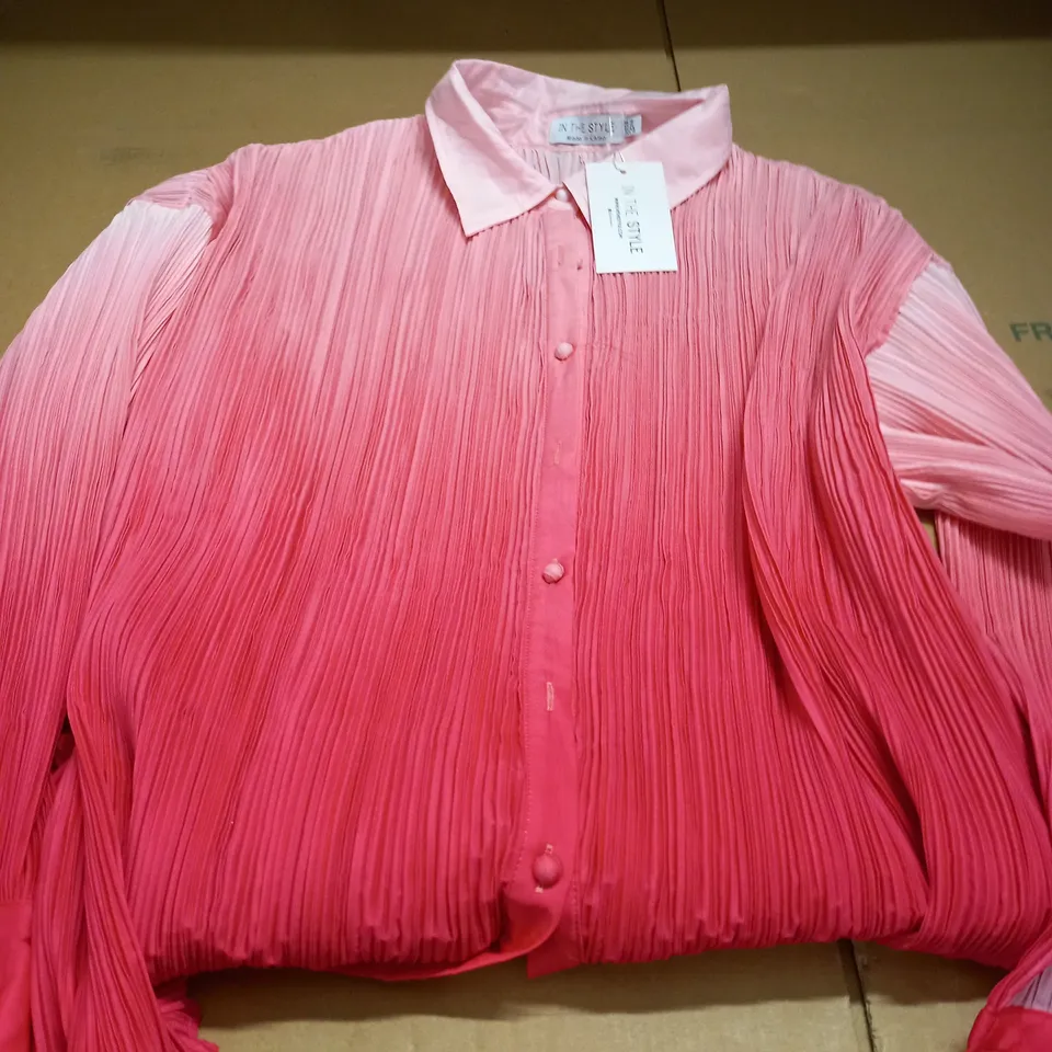 IN THE STYLE PINK/RED/WHITE RUFFLED SHIRT - SIZE 16