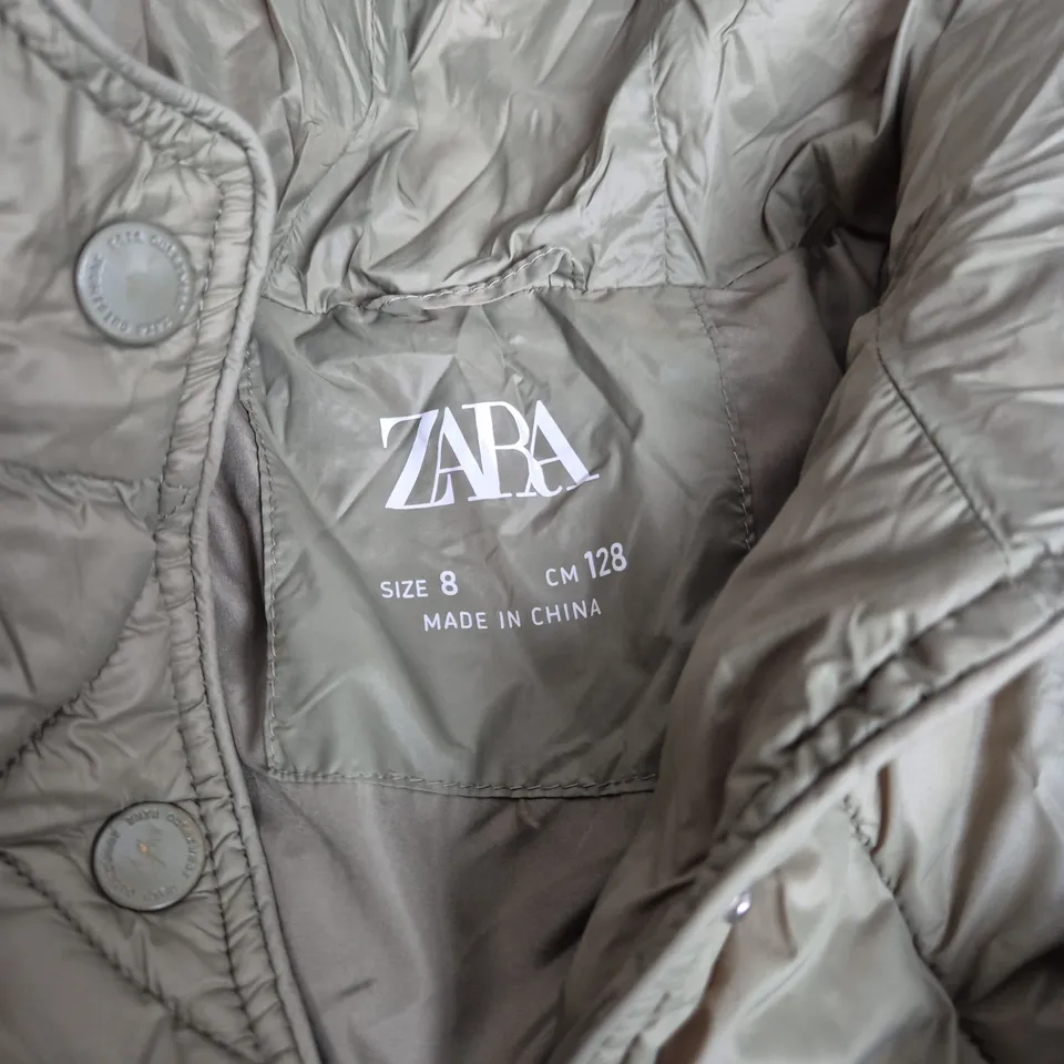 ZARA QUILTED HOODED PUFFER JACKET – BEIGE, UK 8