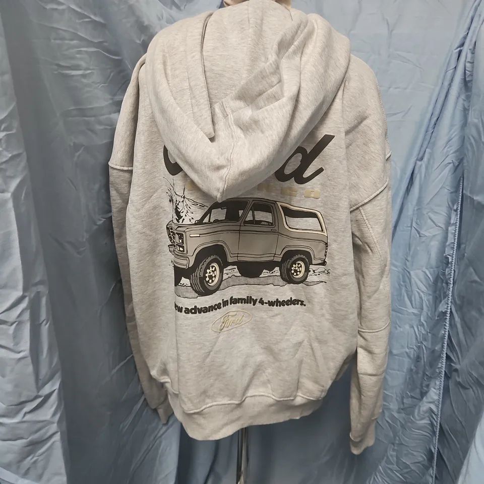 PULL&BEAR FORD GREY HOODIE, ZIP FRONT, SIZE M (EU 38)