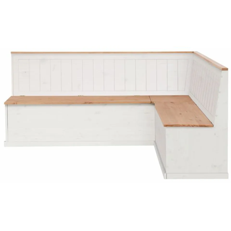 BOXED LOFT24 SARA 4 SEATER WHITE SOLID PINE WOOD L-SHAPED CORNER KITCHEN BENCH (2 BOXES)