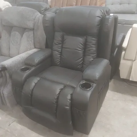 DESIGNER BLACK FAUX LEATHER UPHOLSTERED POWER RECLINER CHAIR 