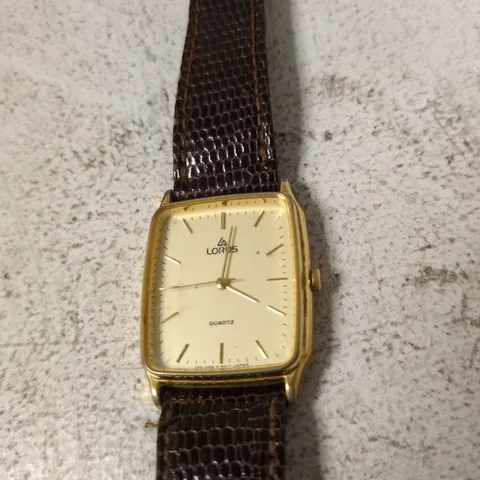 LORUS QUARTZ WRISTWATCH – GOLD TONE CASE, BROWN LEATHER STRAP