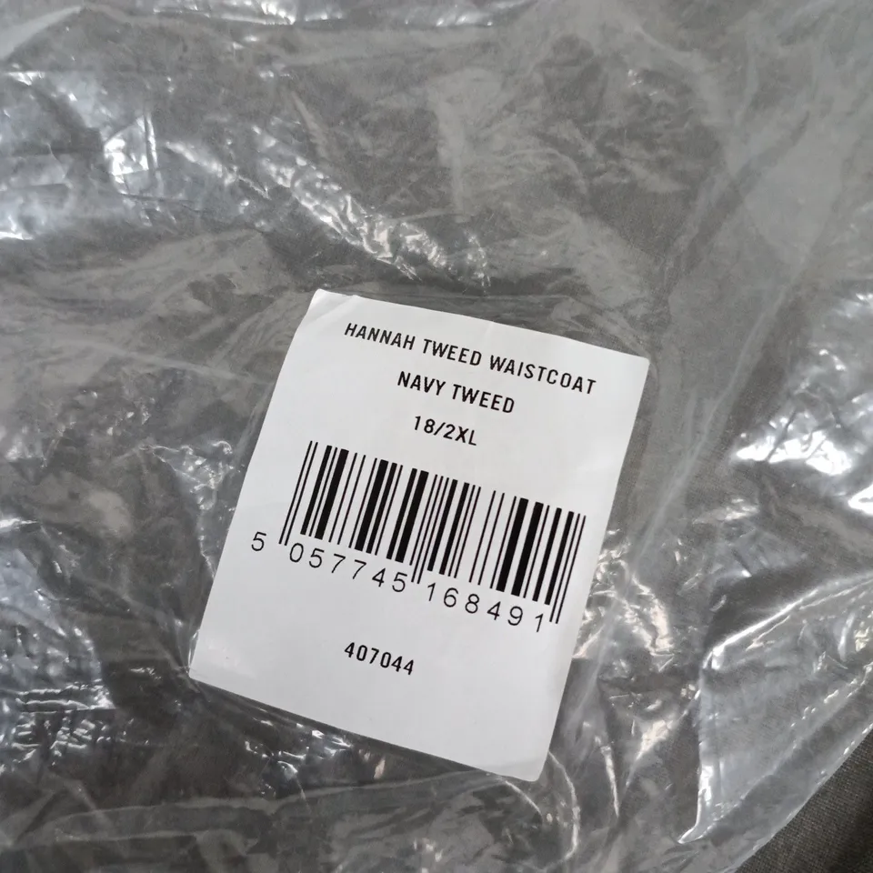RYDALE HANNAH TWEED WAISTCOAT – NAVY TWEED, UK 18 (18/2XL)