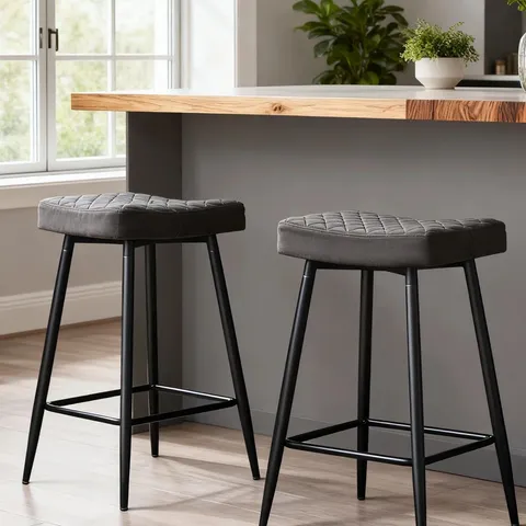 BOXED KANISHA 70cm UPHOLSTERED VELVET COUNTER STOOL - GREY (1 BOX)