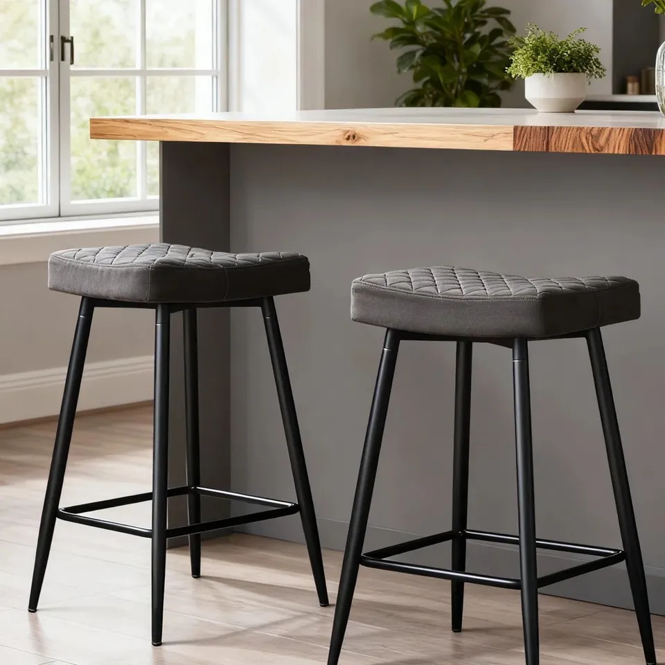 BOXED KANISHA 70cm UPHOLSTERED VELVET COUNTER STOOL - GREY (1 BOX)